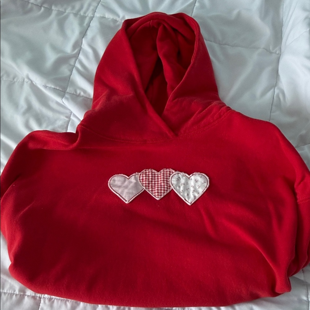 Red Hollister Hoodie with Heart Patches